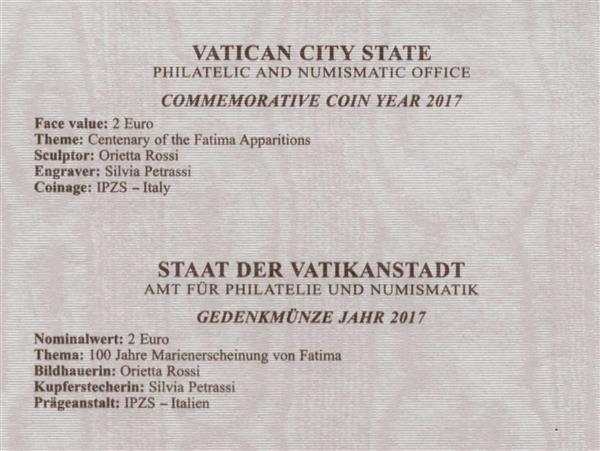 Grote foto vaticaan 2 euro 2017 fatima verzamelen munten overige