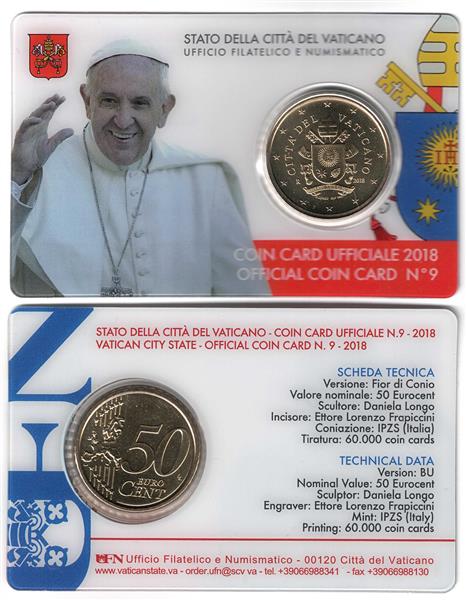 Grote foto vaticaan coincard 50 cent 2018 nummer 9 verzamelen munten overige