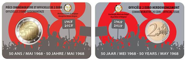 Grote foto belgi 2 euro 2018 studentenopstand 1968 coincard frans verzamelen munten overige