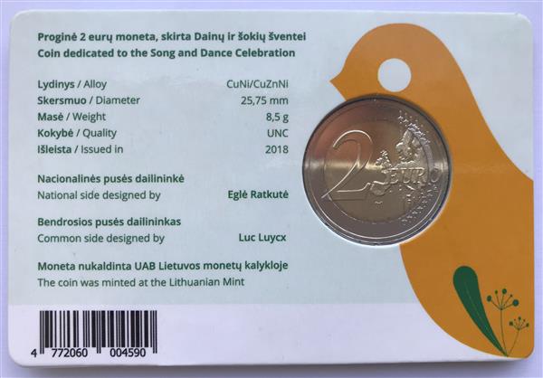 Grote foto litouwen 2 euro 2018 coincard muziek en dansfeest nummer 2 verzamelen munten overige