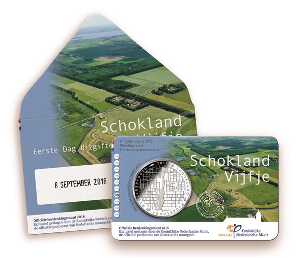 Grote foto nederland 5 euro 2018 schokland eerste dag van uitgifte verzamelen munten overige