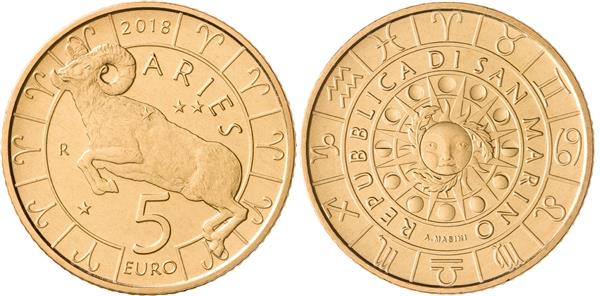 Grote foto san marino 5 euro 2018 zodiac ram verzamelen munten overige