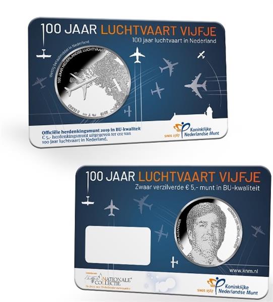 Grote foto nederland 5 euro 2019 100 jaar luchtvaart vijfje coincard bu verzamelen munten overige