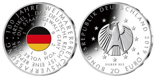 Grote foto duitsland 20 euro 2019 100 jaar grondwet van weimar verzamelen munten overige