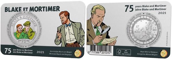 Grote foto belgi 5 euro 2021 blake en mortimer coincard gekleurd verzamelen munten overige