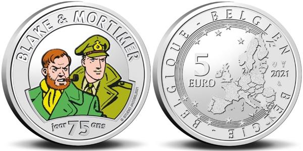 Grote foto belgi 5 euro 2021 blake en mortimer coincard gekleurd verzamelen munten overige
