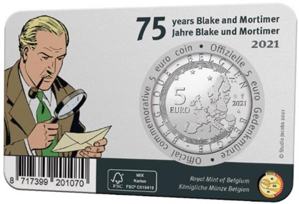 Grote foto belgi 5 euro 2021 blake en mortimer coincard gekleurd verzamelen munten overige