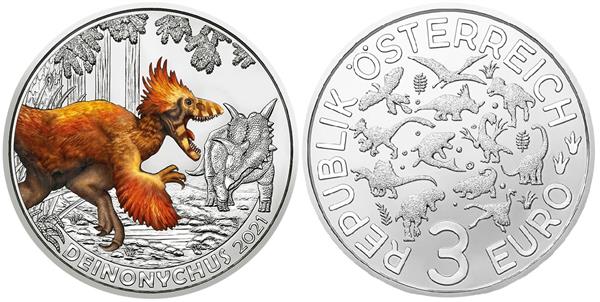 Grote foto oostenrijk 3 euro 2021 deinonychus antirrhopus verzamelen munten overige