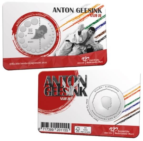 Grote foto nederland 5 euro 2021 anton geesink coincard unc verzamelen munten overige