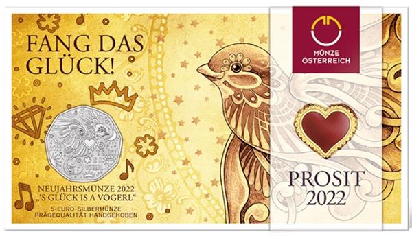 Grote foto oostenrijk 5 euro 2022 geluk is een vogel zilver bu verzamelen munten overige