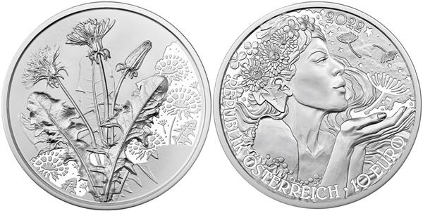Grote foto oostenrijk 10 euro 2022 paardenbloem zilver bu verzamelen munten overige
