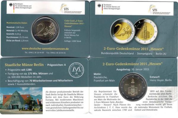 Grote foto duitsland 2 euro 2015 coincard hessen pauluskerk letter d verzamelen munten overige