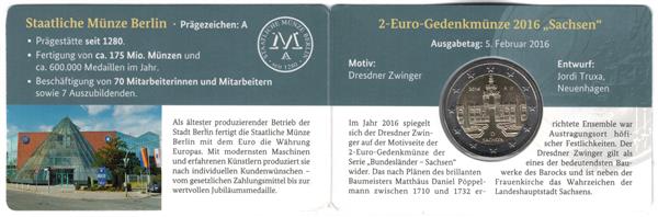 Grote foto duitsland 2 euro 2016 coincard sachsen letter a verzamelen munten overige