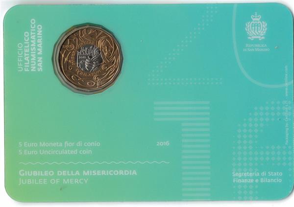 Grote foto san marino 5 euro 2016 jaar van de barmhartigheid verzamelen munten overige