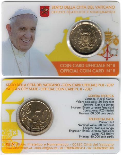 Grote foto vaticaan coincard 50 cent 2017 nummer 8 verzamelen munten overige