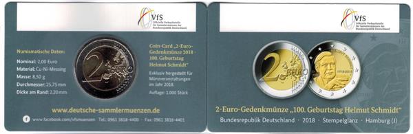 Grote foto duitsland 2 euro 2018 coincard helmut schmidt verzamelen munten overige