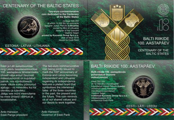 Grote foto estland 2 euro 2018 coincard baltische onafhankelijkheid verzamelen munten overige