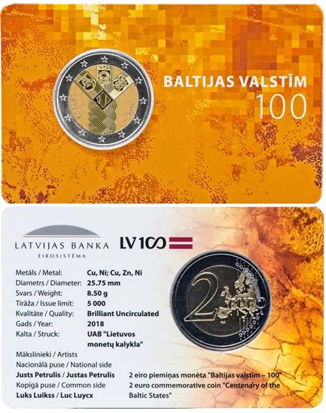 Grote foto letland 2 euro 2018 coincard baltische onafhankelijkheid verzamelen munten overige