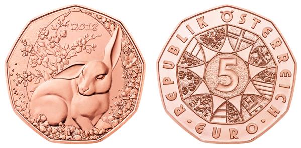 Grote foto oostenrijk 5 euro 2018 paashaas koper verzamelen munten overige