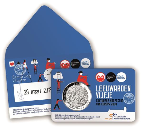 Grote foto nederland 5 euro 2018 leeuwarden eerste dag uitgifte verzamelen munten overige