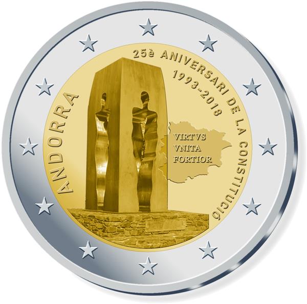 Grote foto andorra 2 euro 2018 25 jaar constitutie andorra verzamelen munten overige