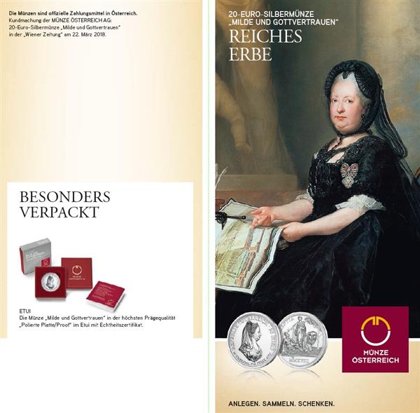 Grote foto oostenrijk 20 euro 2018 maria theresia zachtmoedigheid en geloof verzamelen munten overige