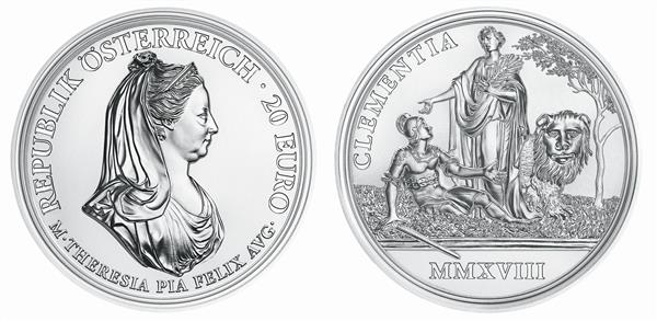 Grote foto oostenrijk 20 euro 2018 maria theresia zachtmoedigheid en geloof verzamelen munten overige