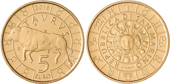 Grote foto san marino 5 euro 2018 zodiac stier verzamelen munten overige