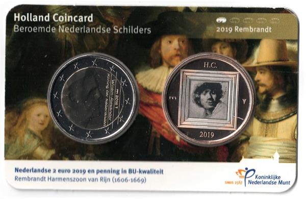 Grote foto nederland 2 euro 2019 coincard nr. 1 rembrandt verzamelen munten overige