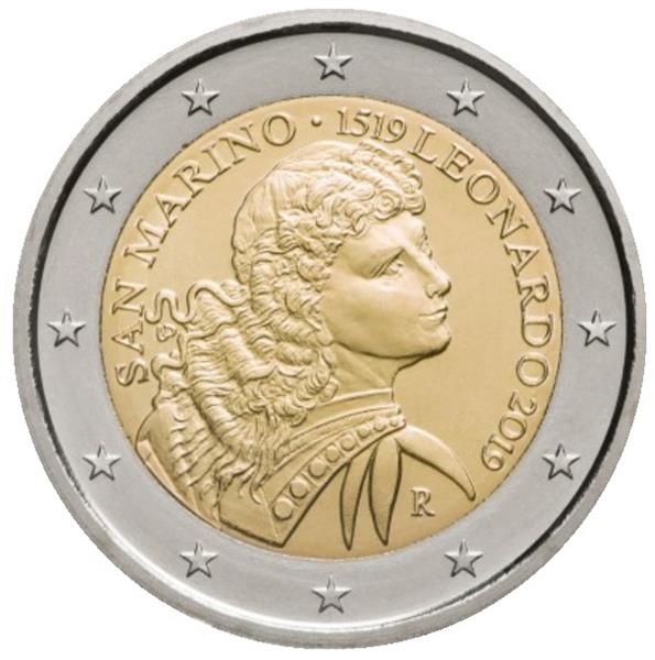Grote foto san marino 2 euro 2019 leonardo da vinci in munthouder verzamelen munten overige