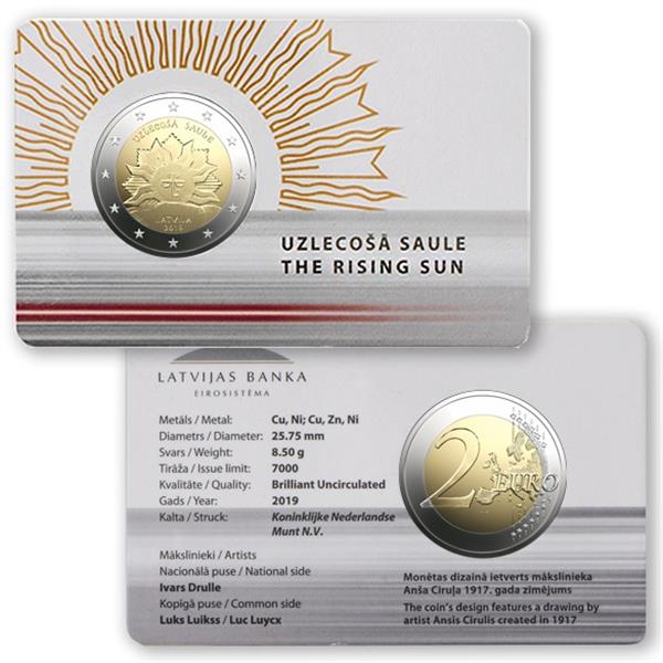 Grote foto letland 2 euro 2019 de opkomende zon coincard verzamelen munten overige