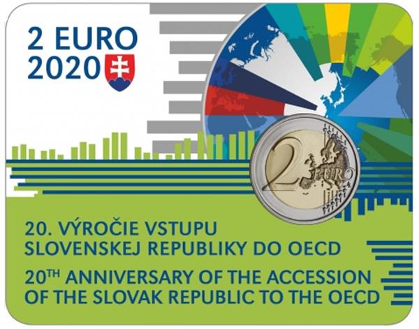 Grote foto slowakije 2 euro 2020 20 jaar lid van oeso coincard verzamelen munten overige