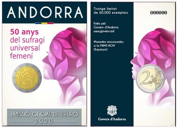 Grote foto andorra 2 euro 2020 50 jaar vrouwenkiesrecht in andorra verzamelen munten overige