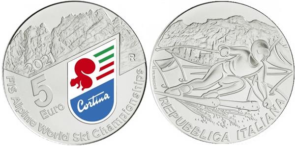 Grote foto itali 5 euro 2021 wereldbeker ski finale cortina verzamelen munten overige