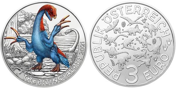 Grote foto oostenrijk 3 euro 2021 therizinosaurus verzamelen munten overige
