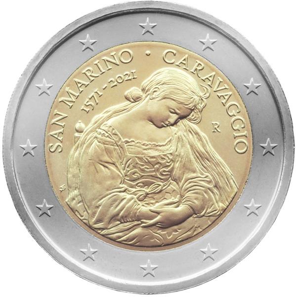 Grote foto san marino 2 euro 2021 caravaggio unc verzamelen munten overige