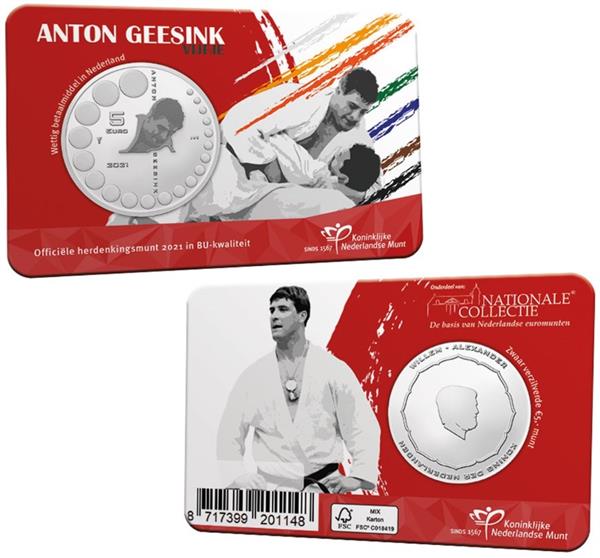 Grote foto nederland 5 euro 2021 anton geesink coincard bu verzamelen munten overige