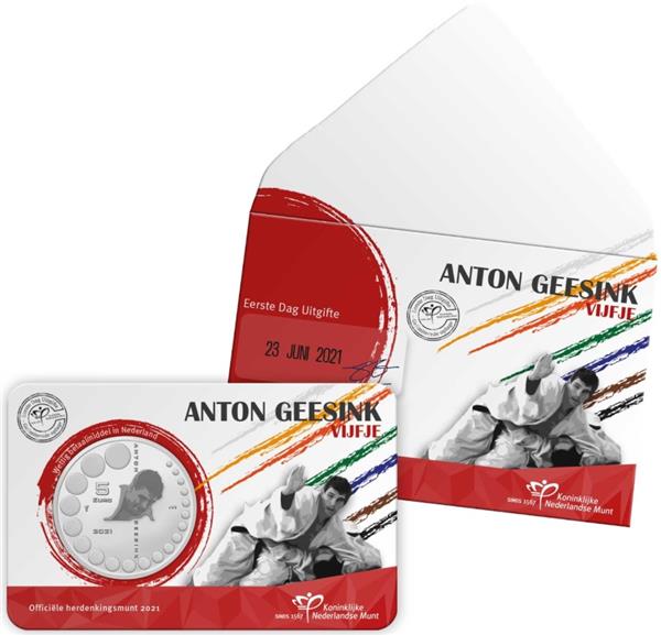 Grote foto nederland 5 euro 2021 anton geesink eerste dag uitgifte verzamelen munten overige