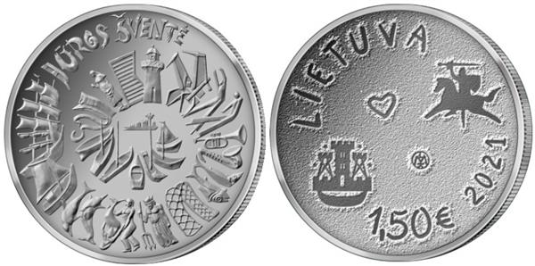 Grote foto litouwen 1 5 euro 2021 klaipeda zee festival verzamelen munten overige