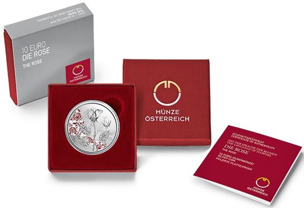 Grote foto oostenrijk 10 euro 2021 de roos proof gekleurd verzamelen munten overige