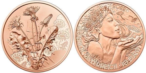 Grote foto oostenrijk 10 euro 2022 paardenbloem koper verzamelen munten overige