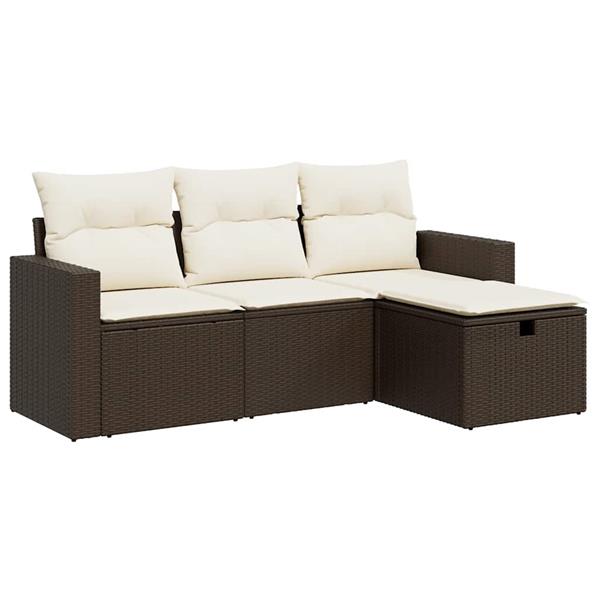 Grote foto vidaxl 4 delige loungeset met kussens poly rattan bruin tuin en terras tuinmeubelen