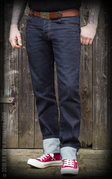 Grote foto rumble 59 raw denim blue burning black top. kleding heren broeken