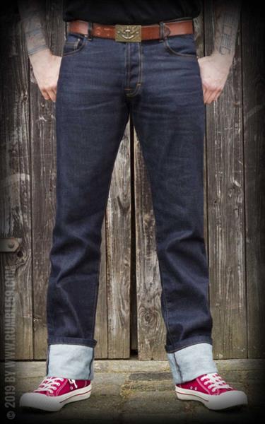 Grote foto rumble 59 raw denim blue burning black top. kleding heren broeken