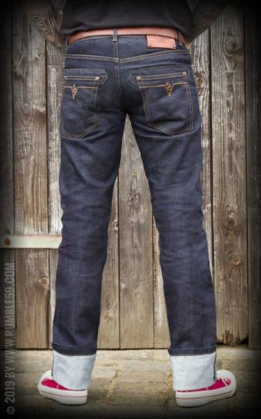 Grote foto rumble 59 raw denim blue burning black top. kleding heren broeken