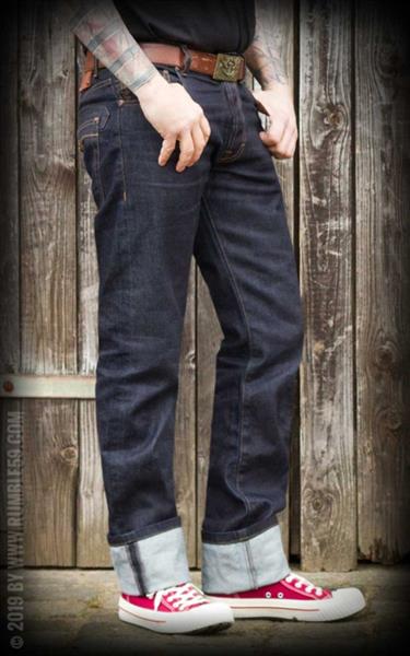 Grote foto rumble 59 raw denim blue burning black top. kleding heren broeken
