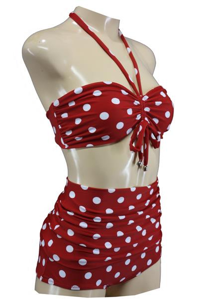 Grote foto aloha beachwear bandeau bikini red dots vintage high waist kleding dames badmode en zwemkleding