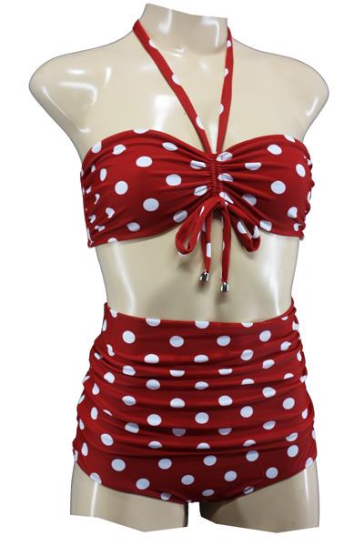 Grote foto aloha beachwear bandeau bikini red dots vintage high waist kleding dames badmode en zwemkleding