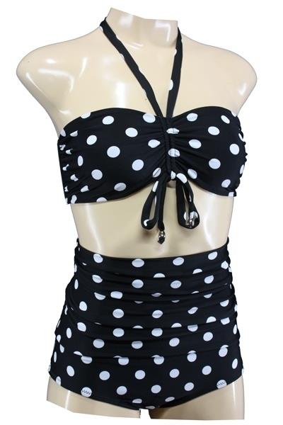 Grote foto aloha beachwear bandeau bikini black dots vintage high waist kleding dames badmode en zwemkleding