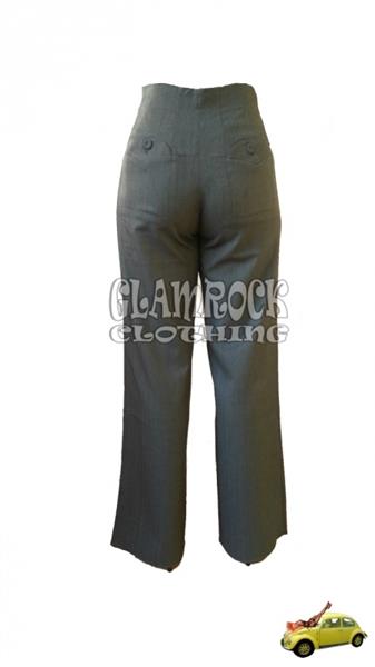 Grote foto miss candyfloss saratoga high waist striped pants in black grey in xlarge. kleding dames broeken en pantalons